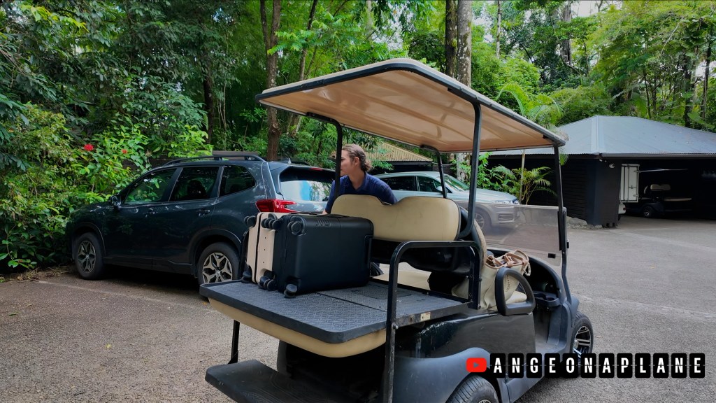 Buggy taking our bags on check in at Silky Oaks lodge