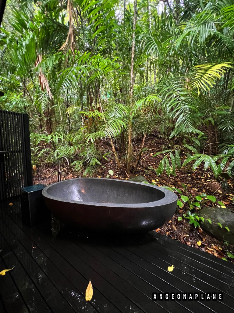 The bathtub of our treetop villa at Silky Oaks lodge
